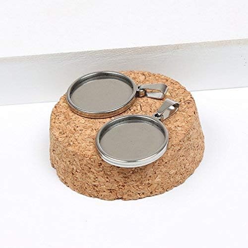 10pcs stainess steel cabochon base setting 20mm 25mm 30mm round cameo pendant trays diy jewelry blank bezel for necklace making (20mm)