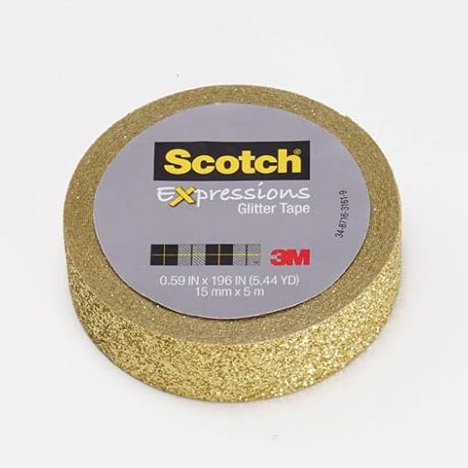 Scotch Expressions Glitter Washi Tape, Arts and Crafts Tape, .59 in x 196 in, Gold Glitter, 6 Rolls