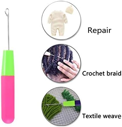 Latch Hook Crochet Needle, 2Pcs Latch Hook Tool,Big Crochet Needle 5.0mm(0.2inch),Small Crochet Needle3.8 mm(0.15inch) (Green+Pink)