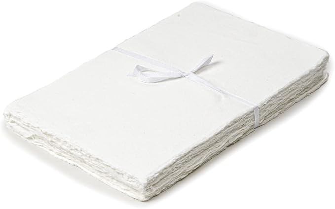 50 Sheets - Rough/Textured Watercolor Paper - 8 X6 inches(150GSM) - Handmade/Deckle Edge Paper Made from Virgin Egyptian Cotton - Off-White by Leather Village