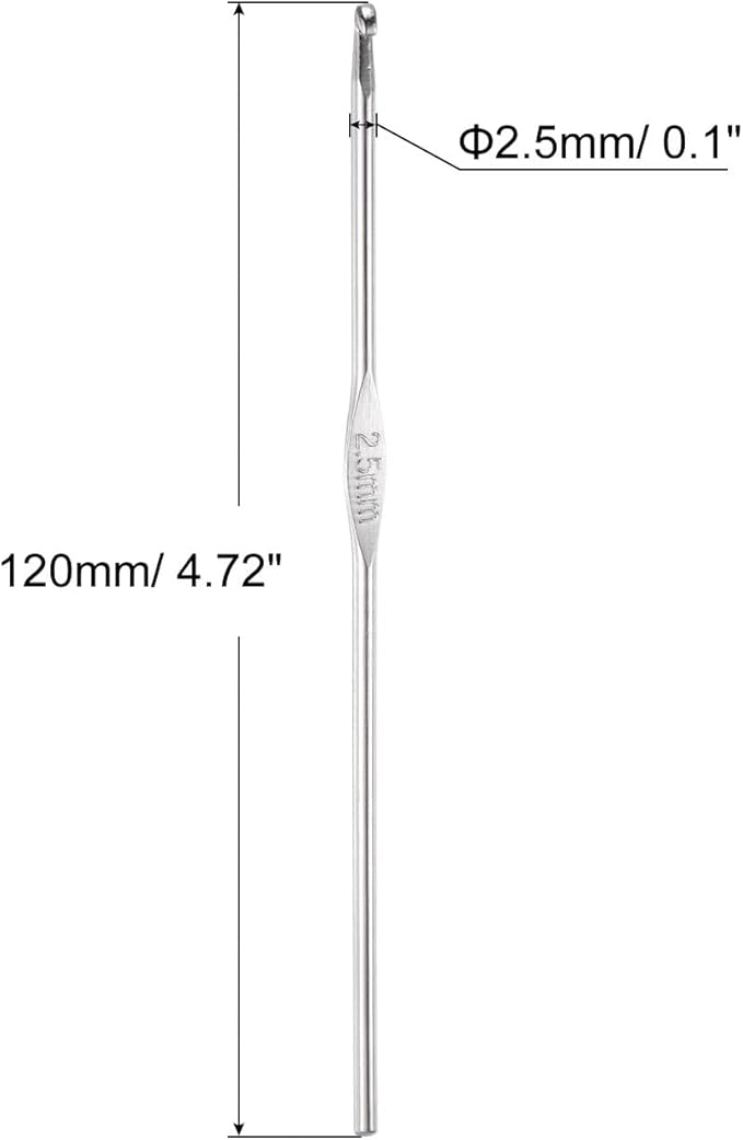 uxcell 20Pcs Crochet Hook Stainless Steel 2.5mm Metal Knitting Needles for DIY Craft Lace Yarn