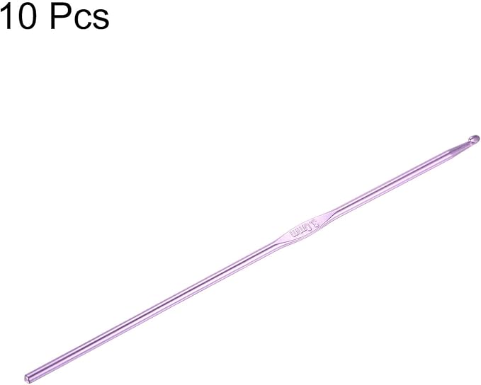 uxcell Aluminum Crochet Hook 3mm Knitting Needles for DIY Craft Yarn Purple 10Pcs