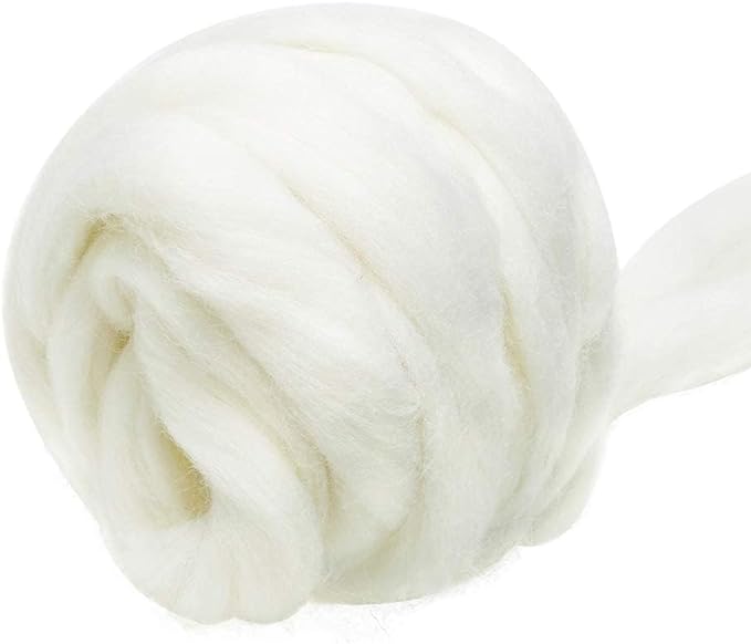 3.53oz Wool Roving: Needle Felting Wool White Roving Wool Felting Supplies Pure Wools Chunky Yarn Spinning Wool Roving for Needle Felting Wet DIY Hand Spinning