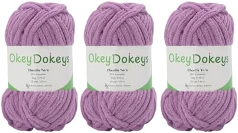 Size 6 Chenille Yarn 150g/96yds, 100% Polyester, Never Compressed to Keep Yarn Fluffy, 3 Packs, Each Skein - 1.76oz/50g, 32yds/35m, for Crocheting and Amigurumi, Lavender Purple, Color 3
