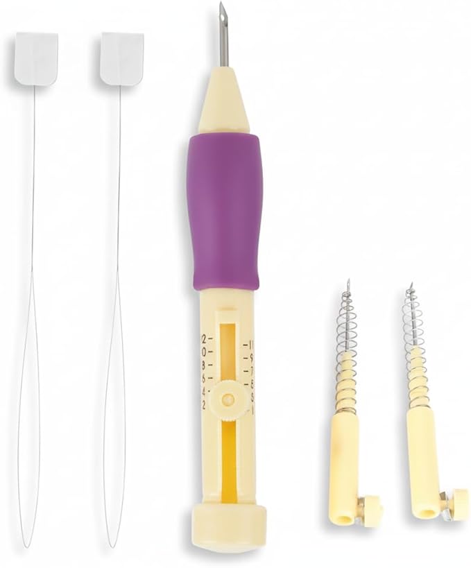 Needle Punch Kit, Adjustable Needle Length Embroidery Needle Punch with 3 Sizes, Embroidery Stitching Punch Needles Set for Adults Beginner