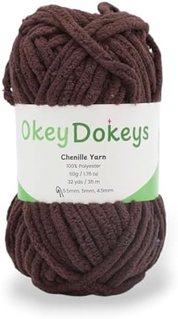 Size 6 Chenille Yarn 50g/32yds, 100% Polyester, Never Compressed to Keep Yarn Fluffy, 1 Pack, Each Skein - 1.76oz/50g, 32yds/35m, for Crocheting and Amigurumi, Cocoa Brown, Color 13