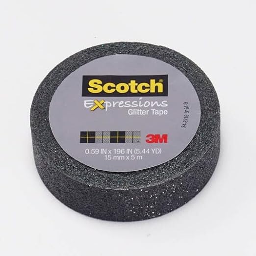 Scotch Expressions Glitter Tape, 0.59 " x 196 ", Black, 6 Rolls (C514-BLK)