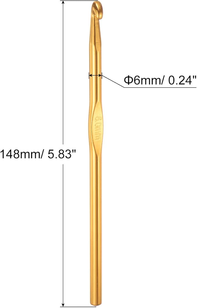 uxcell Aluminum Crochet Hook 6mm US Size J (Size 10) Knitting Needles for DIY Craft Yarn Gold Tone 6Pcs