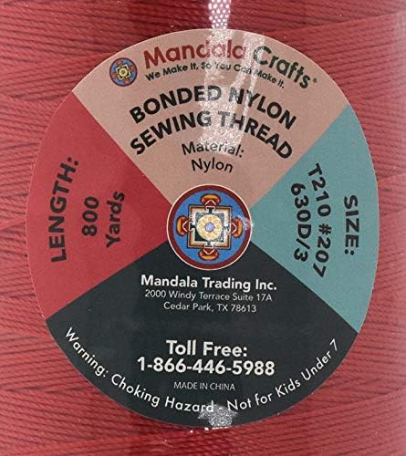 Mandala Crafts Size 207 630D T210 Bonded Nylon Thread - Red 800 YDs Tex 210 Heavy Duty Sewing Threads for Leather, Jeans, Weaving, Outdoor Marine Upholstery