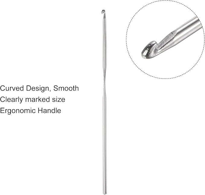 uxcell 20Pcs Crochet Hook Stainless Steel 1.75mm Metal Knitting Needles for DIY Craft Lace Yarn