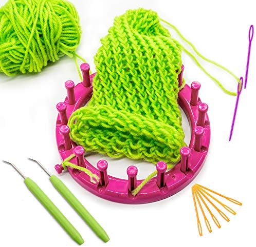 WILLBOND Knitting Loom Hooks, Crochet Hook Set, 6 Pcs Green Knit Loom Hooks with 12 Pcs Colorful Plastic Sewing Needles for Knifty Knitting Knitter Crafts