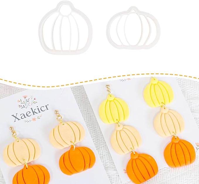 Xaekicr 2PCS Pumpkin Polymer Clay Cutters Set – Clay Earring Cutters for Fall Jewelry Making, Halloween Pumpkin Shape Clay Tools and Polymer Clay Molds