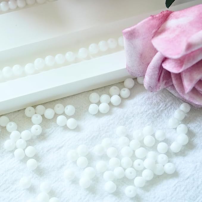 Jabrand 500pcs White Beads, 4mm Porcelain Beads for Jewelry Making Round Ceramic Bead Unique Vintage Bead for Craft Beading Kit Bracelets DIY Decor