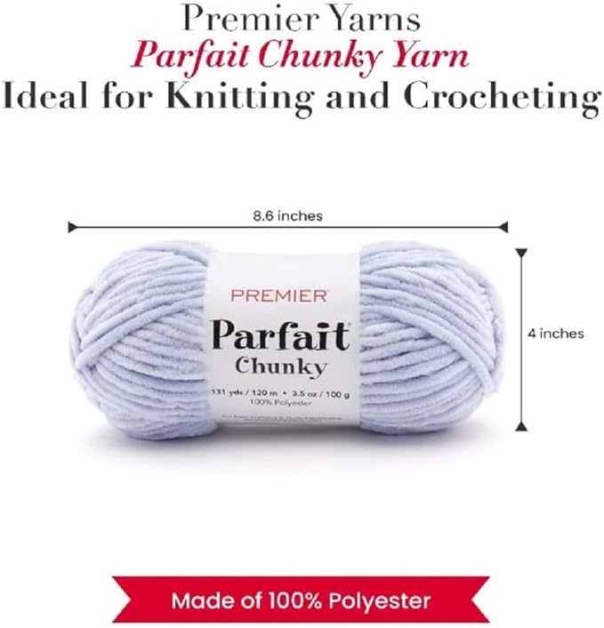 Premier Yarns Parfait Chunky Chenille Yarn 3.5 Oz 6 Super Bulky Weight 3 Pack Bundle with Bella's Stitch Place Holders (Pale Blue)