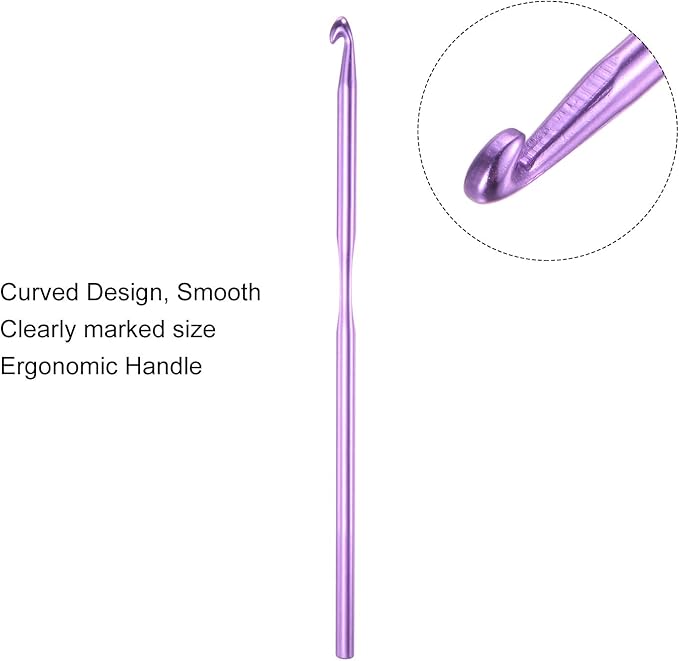 uxcell Aluminum Crochet Hook 4.5mm US Size 7 Knitting Needles for DIY Craft Yarn Purple 6Pcs
