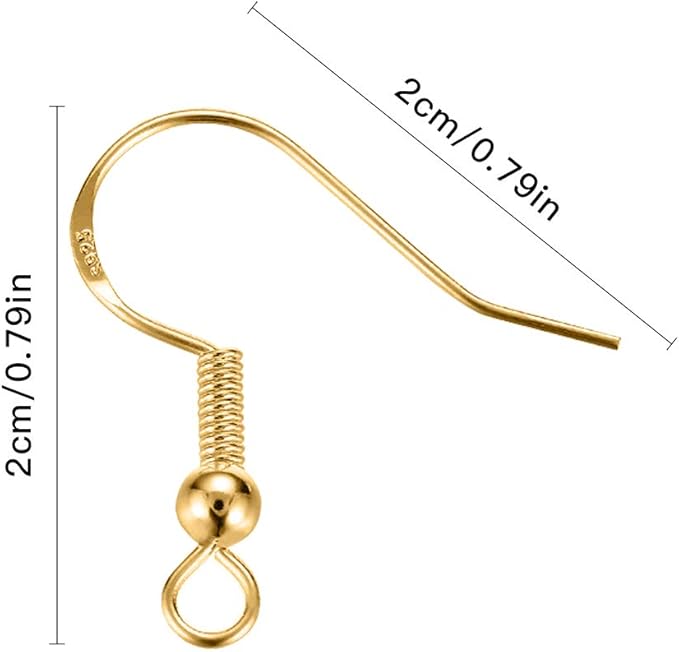 925 sterling silver earring hooks 200 pcs, gold earring hooks for jewelry making, hypoallergenic fish hook earrings making kit, diy earring, with 200pcs earring backs and 200pcs jump rings