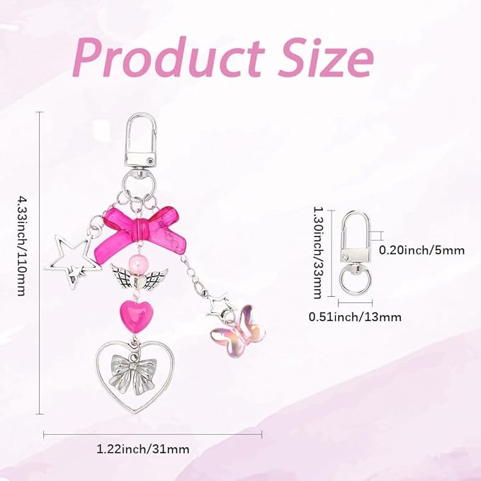 SUNNYCLUE 1 Box 171Pcs Small Bow Bag Charms Keychains Making Kit Love Romantic Bowknot Beads Pink Bow Beads Acrylic Glass Spacers Charm for Handbag Purse Bag Craft DIY Accessories Decorations Women