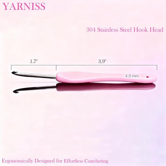 Yarniss 4.0mm Ergonomic Crochet Hook, 304 Stainless Steel Crochet Needle with Soft Grip, Ideal Crochet Tool for Beginners