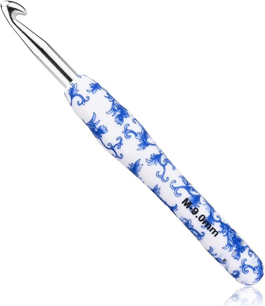 BCMRUN 9 mm(M) Large Crochet Hook, Ergonomic Grip Soft Handles Crochet Hook for Arthritic Hands, Extra Long  Knitting Needles for Beginners and Crocheting Yarn (9.0mm-M)