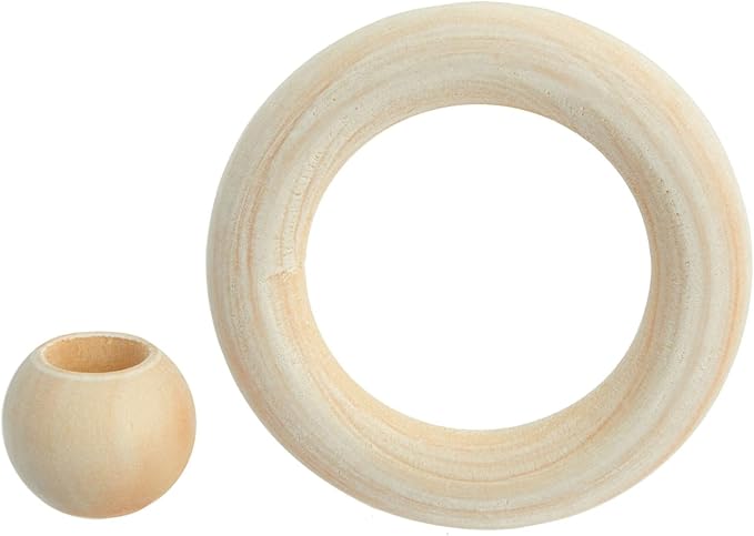 Bright Creations Set of 50 Wooden Beads and 30 Rings for Macrame, DIY Pendant Connectors, Wall Hanging Craft (2.2 in/20mm)