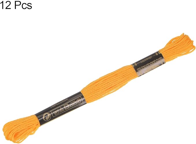 HARFINGTON 12 Skeins Embroidery Floss 8m Each Egyptian Long Fiber Cotton Cross Stitch Thread 26S/2x6 for Embroidery Projects Bracelet, Golden Tone