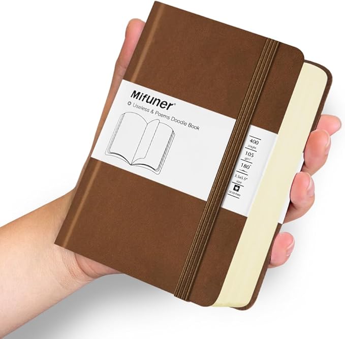Mifuner Small Rectangle 3.5x5.5 200 Sheets 105gsm Mini Notebooks Blank Pages Sketchbooks Pocket Paint Writing Diary Memo PU Leather Cover Brown