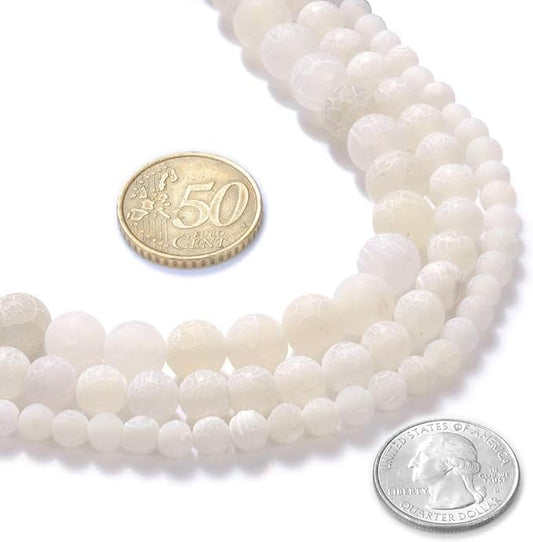 6mm Natural White Frosted Agate Gemstone Round Loose Beads Crystal Stone Bracelet Necklace Accessories Crafts for Jewelry Making DIY,1 Strand 15"