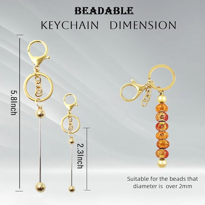 8 Pcs Gold Beadable Keychain Bars Blanks Bead Keychain Metal Beaded Keychain for Keychain DIY Projects Pendant Jewelry Crafts Making Gift