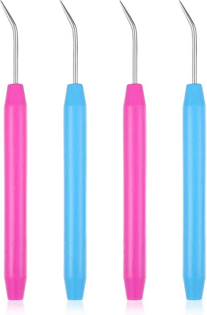 Knitting Loom Hook Pick Tool Crochet Needle Hook Set with Handle Knitting Board Matching Hook Needles with Convenient Rubber Handles for Beginners Knittings Knitter Craft, 4 Pcs(Blue, Red)