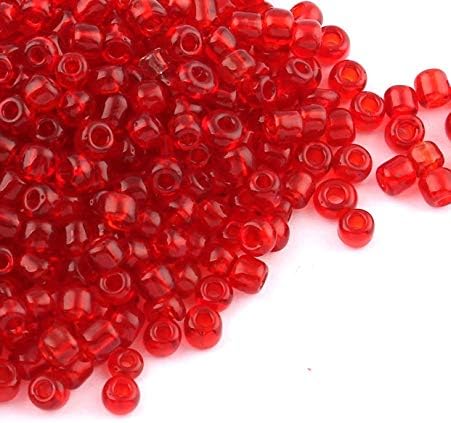 Perlin Glass Seed Beads 4mm 6/0 Round 1100pcs Mini Small Pony Spacer Beads Kit for Jewelry Making Earrings Bracelets Pendants Waist DIY Handmade (Red Transparent)