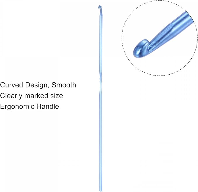 uxcell Aluminum Crochet Hook 2.5mm Knitting Needles for DIY Craft Yarn Blue 6Pcs