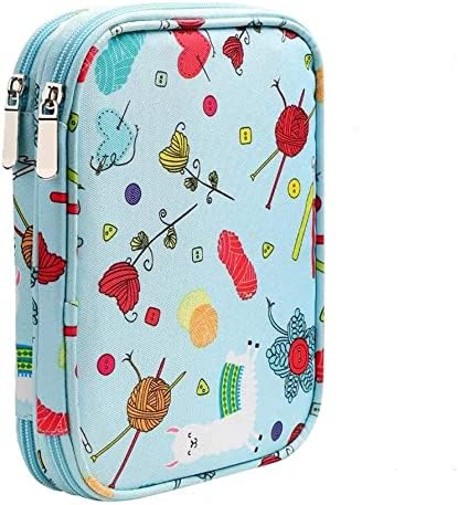 Knitting Needles & Crochet Hooks Organizer Zipper Bag, Portable Travel Storage Pouch for Circular Needles, Hooks, Accessories & Sewing Tools (Blue Sheep)