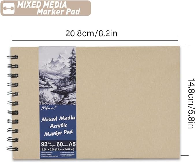 5.8" x 8.3" Mixed Media Sketch Book,Spiral Bound Hardcover Sketchbook,60 Sheets 92lb/150gsm Neutral White Acid Free Paper,Art Journal Sketchbook for Drawing Writing Sketching Illustration,Beige