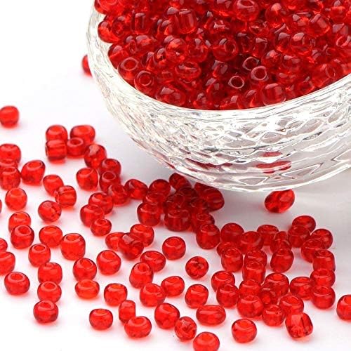 Perlin Glass Seed Beads 4mm 6/0 Round 1100pcs Mini Small Pony Spacer Beads Kit for Jewelry Making Earrings Bracelets Pendants Waist DIY Handmade (Red Transparent)