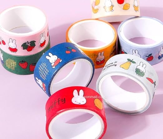 Cute Masking Tape, Washi Tape Set, 8 Pack, 0.6 Inch Wide (Yellow)