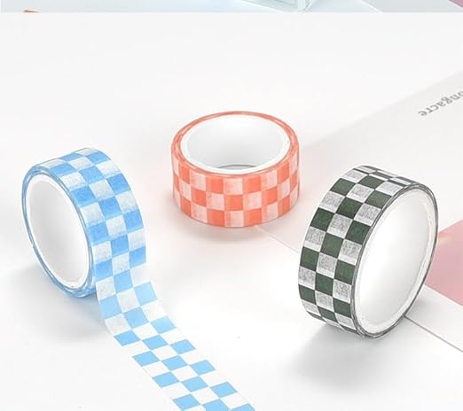 Checkered Tape Decorative Plaid Cute Washi Tape Set 0.6inch Width Colored Grid Masking Paper Tapes 5 Roll Checkerboard Flag Tape Rolls for Scrapbook Artist Craft Party Decoration Box Label