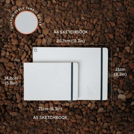 ETCHR Mixed Media Sketchbook for Drawing and Painting I A5 5.8x8.3 in Cold Press Textured 100 Percent Cotton Sketch Watercolor Paper I Vegan Friendly I 52 Pages Landscape Format I Customizable Cover