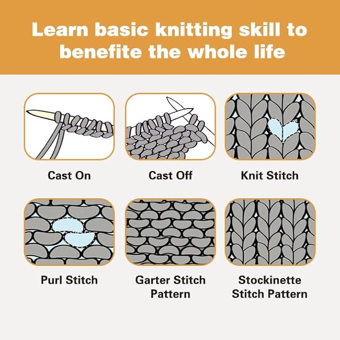 kaaper knitting kit for beginners adults, crochet kit for beginners knitting starter kit, learn to knit starter bundle for scarves, hats & gloves includes wool yarn, needles & accessories (gray)