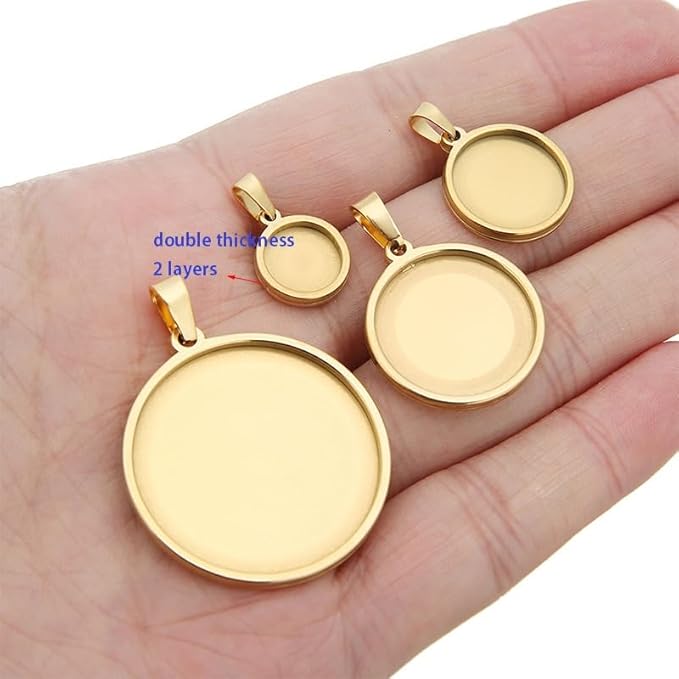 10pcs stainess steel cabochon base setting 20mm 25mm 30mm round cameo pendant trays diy jewelry blank bezel for necklace making (30mm gold)