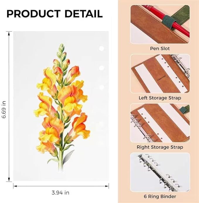 Lightwish Watercolor Sketchbook, 100% Cotton 300gsm Hot Press, 6.69" x 3.94", 20 Sheets, Binder Bound & Refillable, Acid Free Paper for Artists, Adults, Students, Travel Art Journal