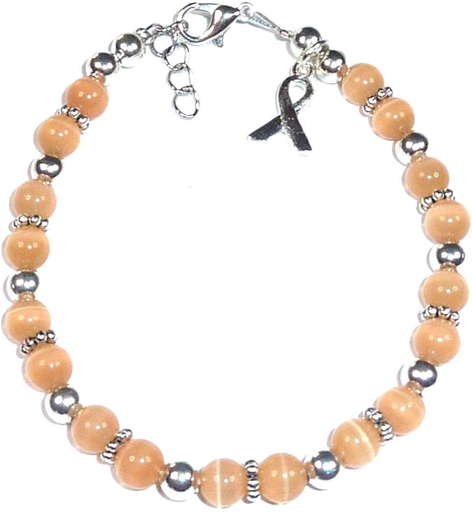 Hidden Hollow Beads DIY Craft Beading Kit, Everything to Make Cancer Awareness Bracelets, Uses Wire, Crimps and Clasps, Fundraising and Gifts (Uterine Cancer - Peach - Makes 5)