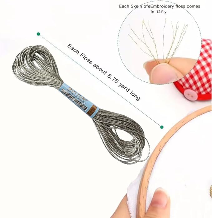 3 Skeins Embroidery Thread, Metallic Embroidery Floss Set, Polyester Cross-Stitch Threads for Hand Embroidery, String Art(E168)