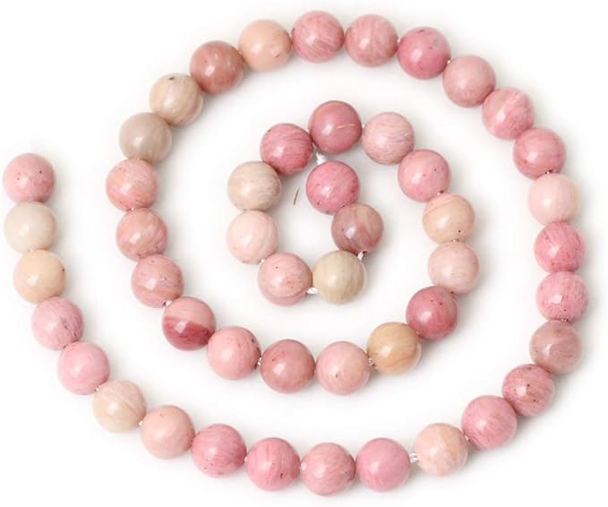 cheavian 45pcs 8mm natural rhodochrosite gemstone smooth round loose beads for jewelry making diy findings 1 strand 15"
