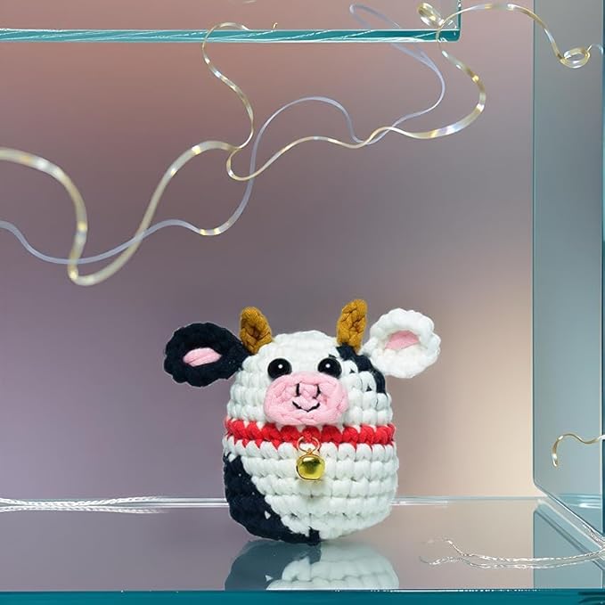 GougouStar Crochet Kit for Beginners, Animal Crochet Kits, Knitting Kit with Step-by-Step Video Tutorials and Crochet Accessories - Amigurumi Beginner Crochet Kit (Cow)