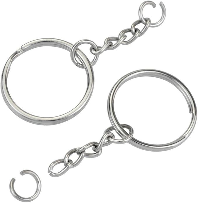 KINGFOREST 100PCS Split Key Ring Kit with Chains & Jump Rings - 1 Inch Silver Nickel Bulk Jewelry Making Supplies for DIY Keychains, Charms, Crafts