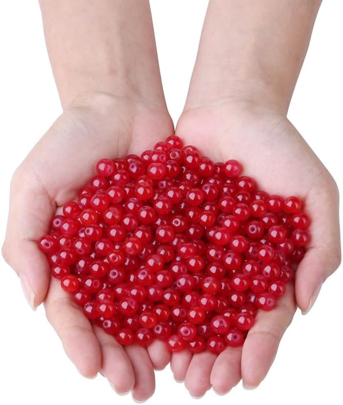 500Pcs Red Glass Beads for Bracelets, Round 8mm Crystal Beads for Bracelet Jewelry Making Earring Necklaces Kits and DIY Crafts Suitable for Beginners(Red)