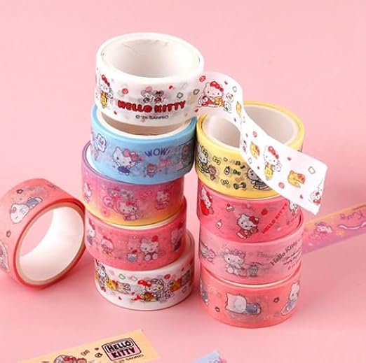 Cute Masking Tape, Washi Tape Set, 8 Pack, 0.6 Inch Wide (Pink)