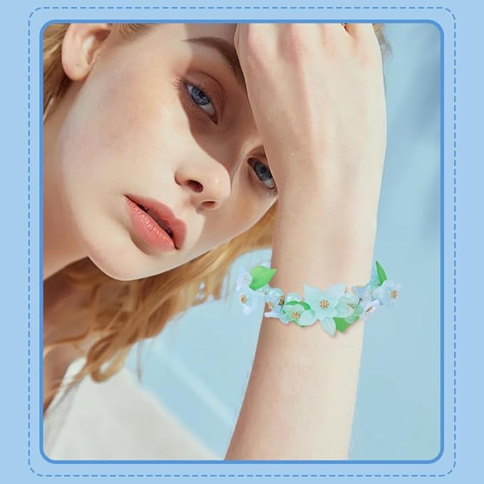 500Pcs Acrylic DIY Flower Leaf Beads Kits Including Assorted Blue Flower Loose Beads Maple Leaf Pendants Charms Acrylic Floral Caps for Earring Bracelet Necklace Craft Jewelry Making