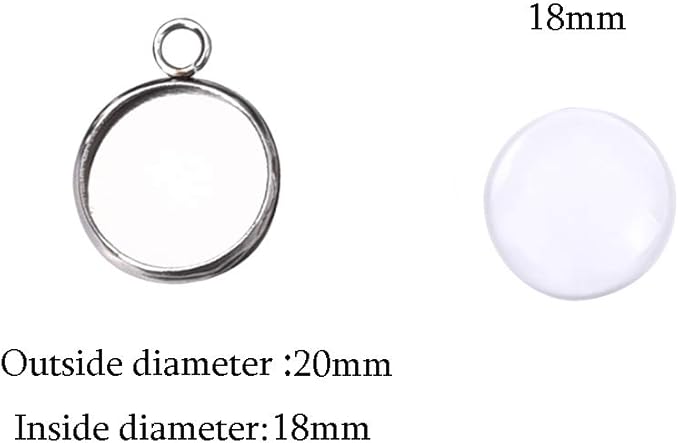DROLE 100Pcs Bezel Pendant Blanks Kit-50Pcs Stainless Steel Pendant Trays Round Bezel with 50Pcs Glass Cabochons Clear Dome,18mm Pendant Blanks for Photo Pendant Craft Jewelry Making