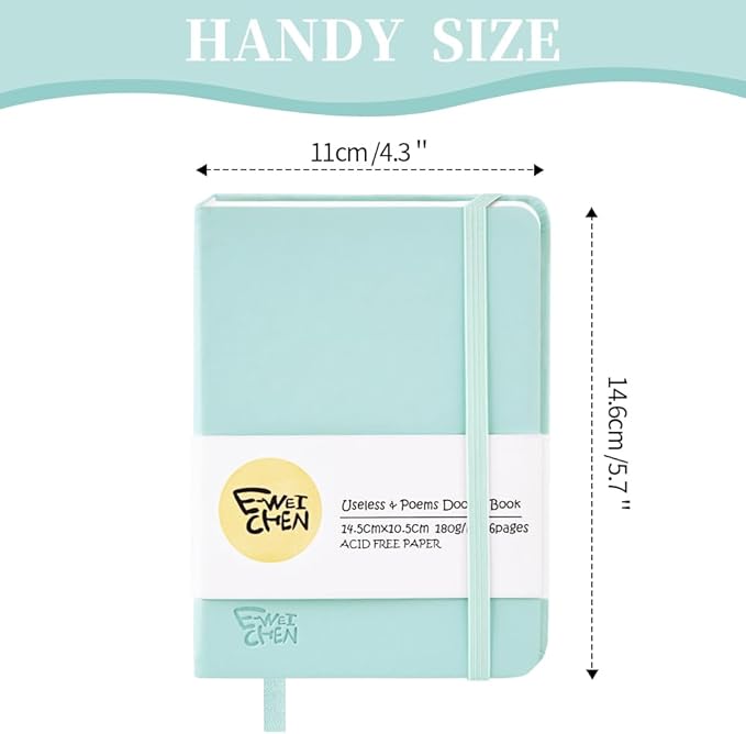 Hardcover 96Pages Blank Sketch Book for Drawing, Small 5.7x4.1 Pocket Journal Notebook for Travel, 180gsm Thick Paper Diary Notebooks for Work, PU Cover Memo for Writing. Light Green